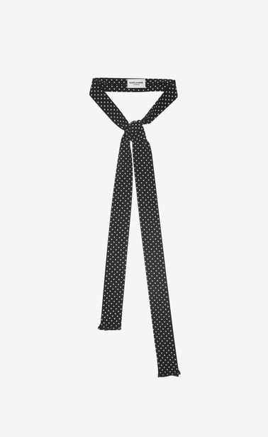 dotted ascot scarf in black and ivory crepe de chine